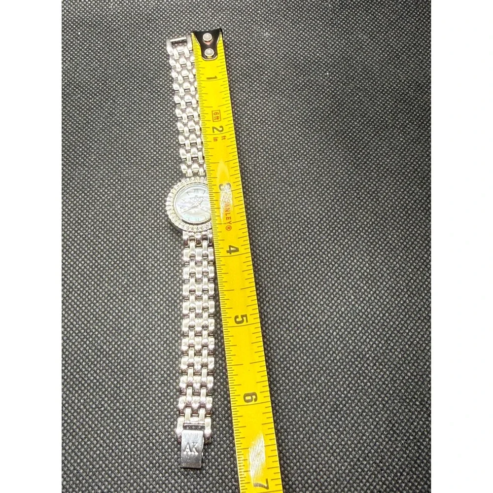 Anne Klein Womens Silver Tone Crystal Bezel Mother of Pearl Watch Needs Battery